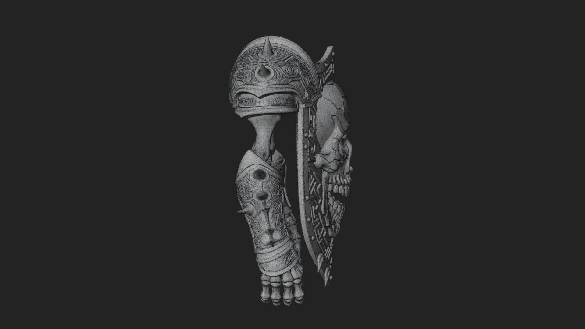 Skull Face Spiked Shield Model Design 1 3D Print Model 3D Model