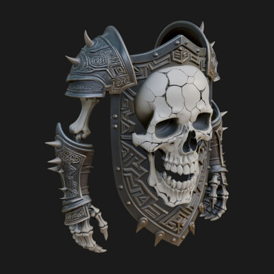 Skull Face Spiked Shield Model Design 1 3D Print Model