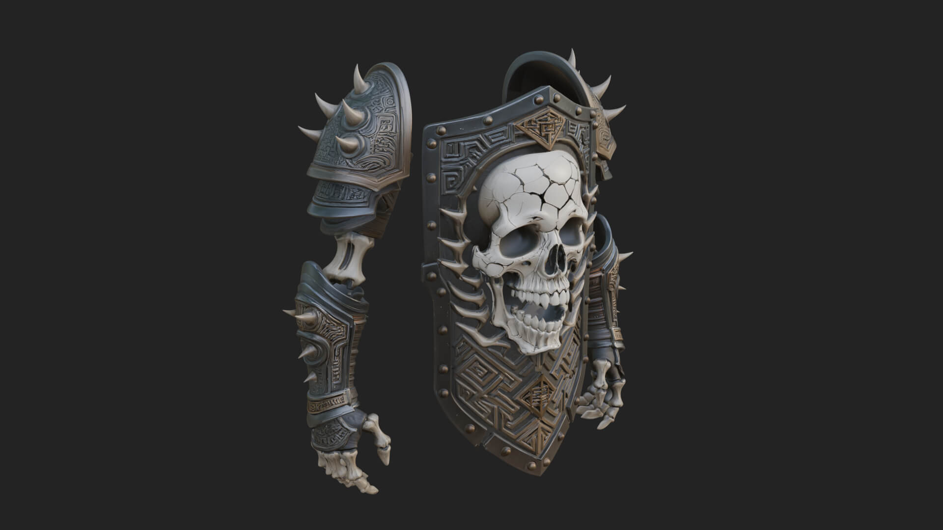 Skull Face Spiked Shield Model Design 2 3D Print Model 3D Model