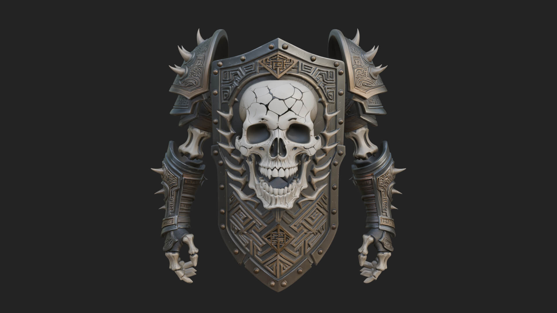 Skull Face Spiked Shield Model Design 2 3D Print Model 3D Model