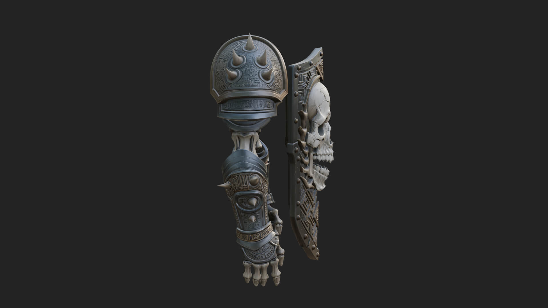 Skull Face Spiked Shield Model Design 2 3D Print Model 3D Model