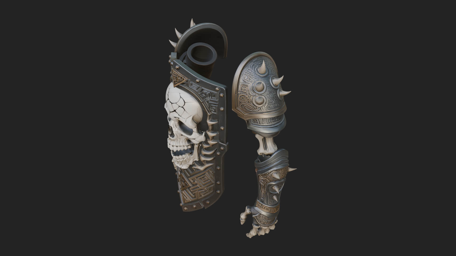 Skull Face Spiked Shield Model Design 2 3D Print Model 3D Model