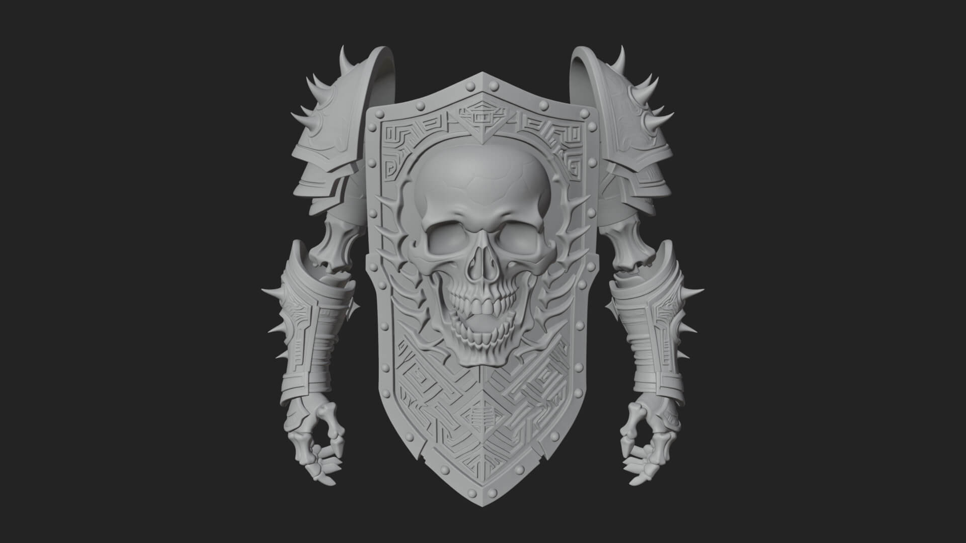 Skull Face Spiked Shield Model Design 2 3D Print Model 3D Model