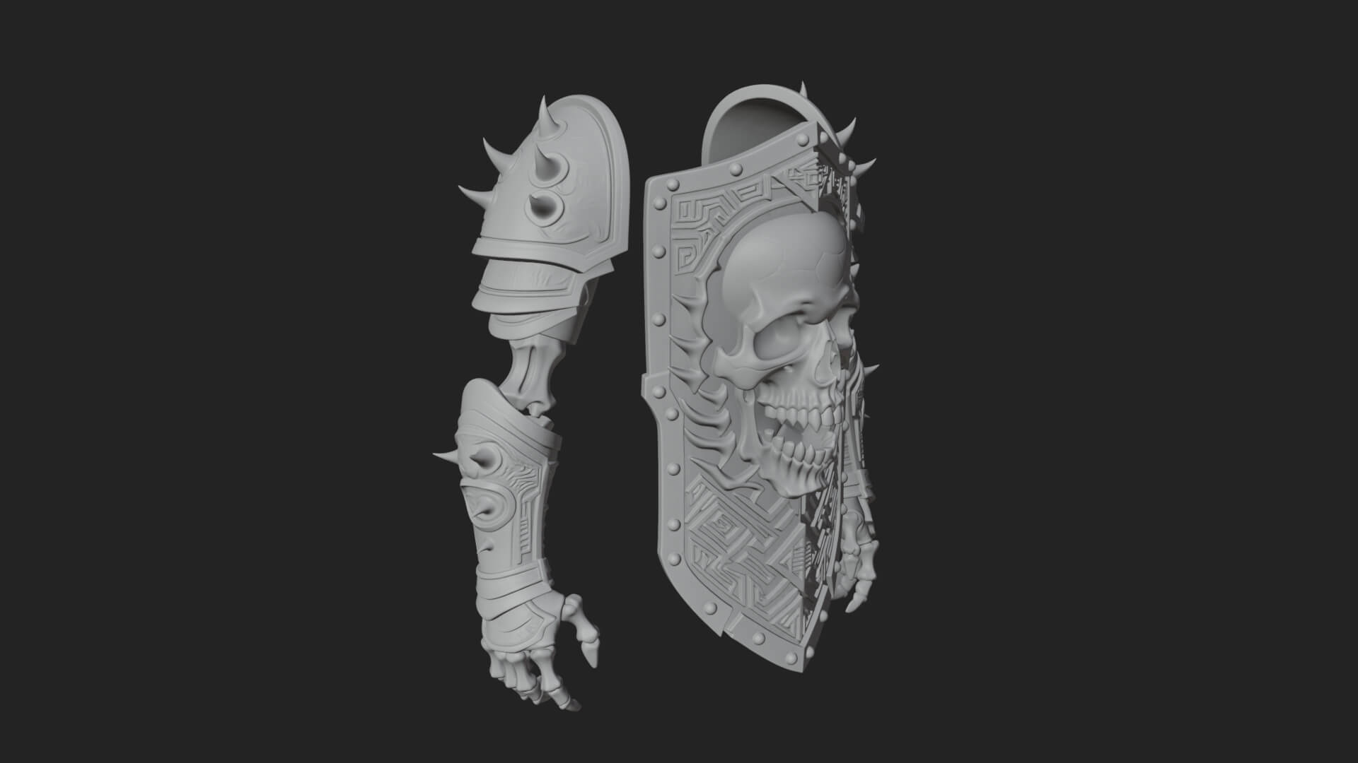 Skull Face Spiked Shield Model Design 2 3D Print Model 3D Model