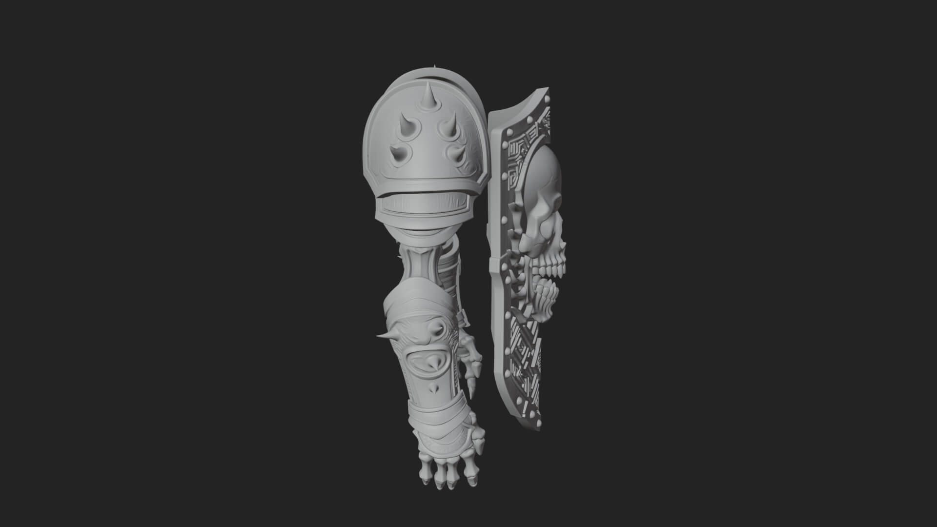 Skull Face Spiked Shield Model Design 2 3D Print Model 3D Model