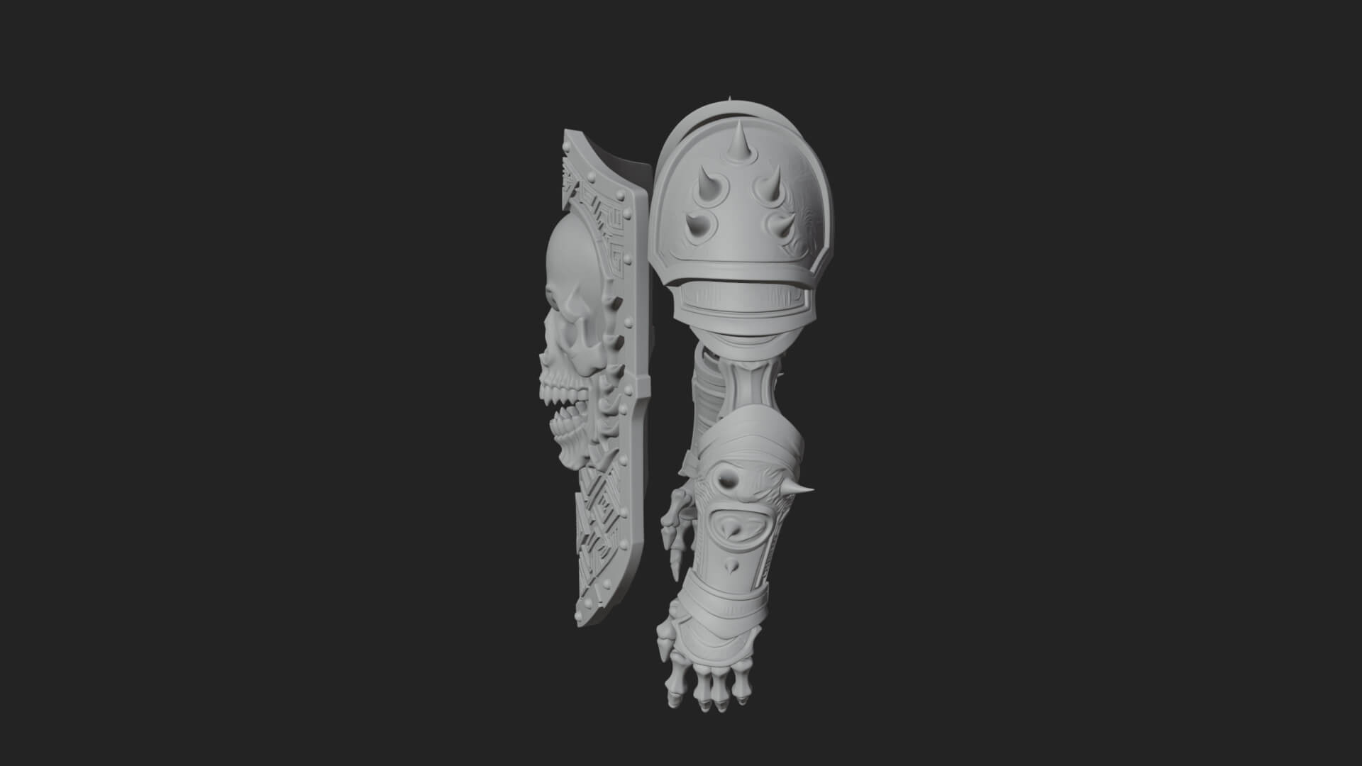 Skull Face Spiked Shield Model Design 2 3D Print Model 3D Model
