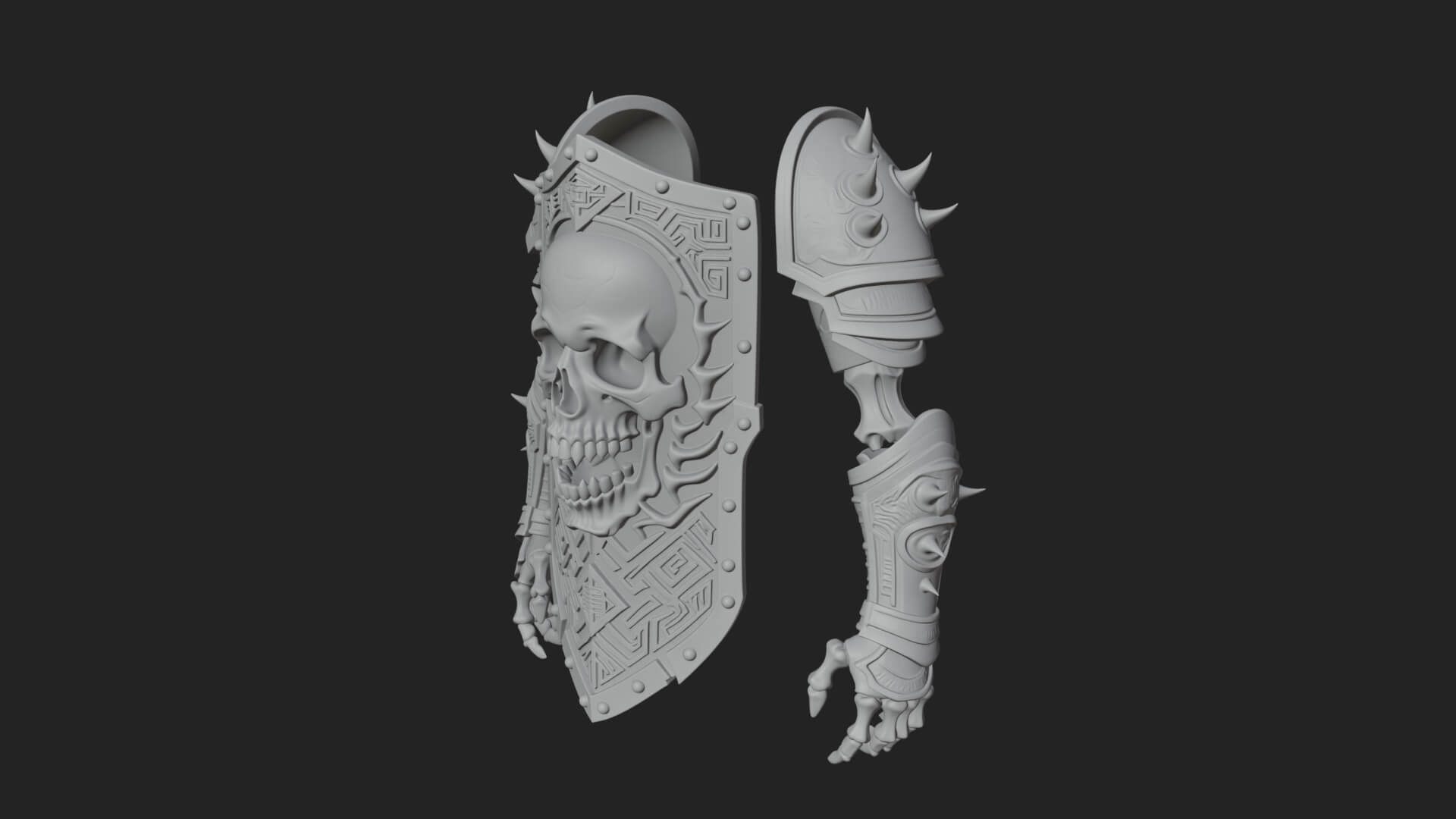 Skull Face Spiked Shield Model Design 2 3D Print Model 3D Model