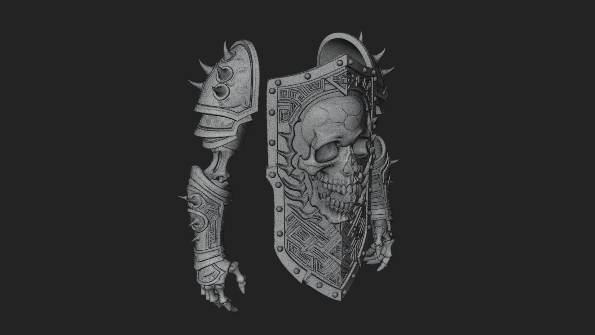 Skull Face Spiked Shield Model Design 2 3D Print Model 3D Model