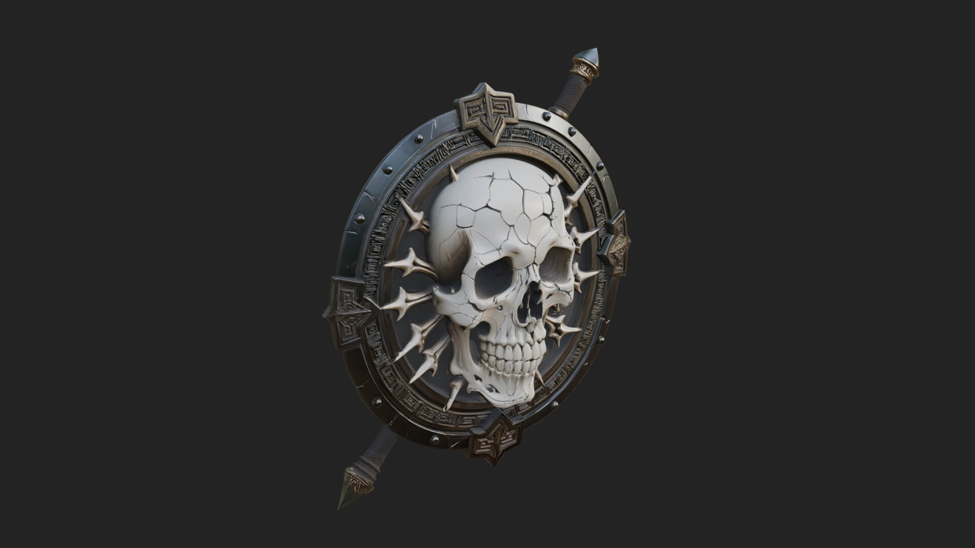 Skull Face Spiked Shield Model Design 3 3D Print Model 3D Model