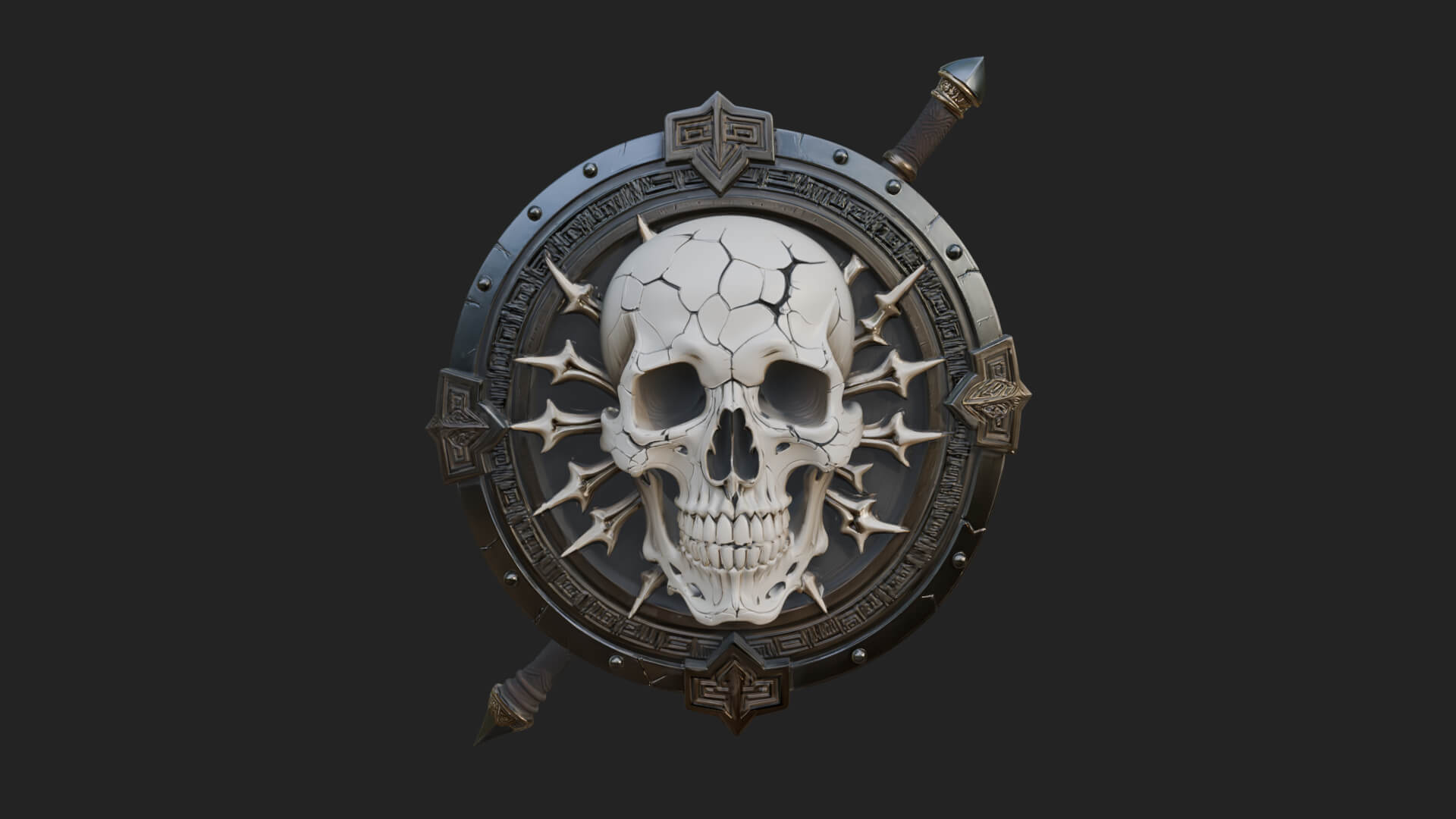 Skull Face Spiked Shield Model Design 3 3D Print Model 3D Model