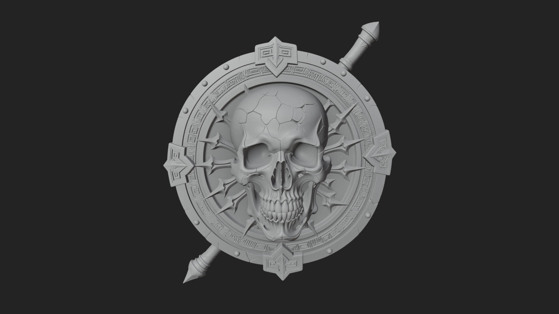 Skull Face Spiked Shield Model Design 3 3D Print Model 3D Model