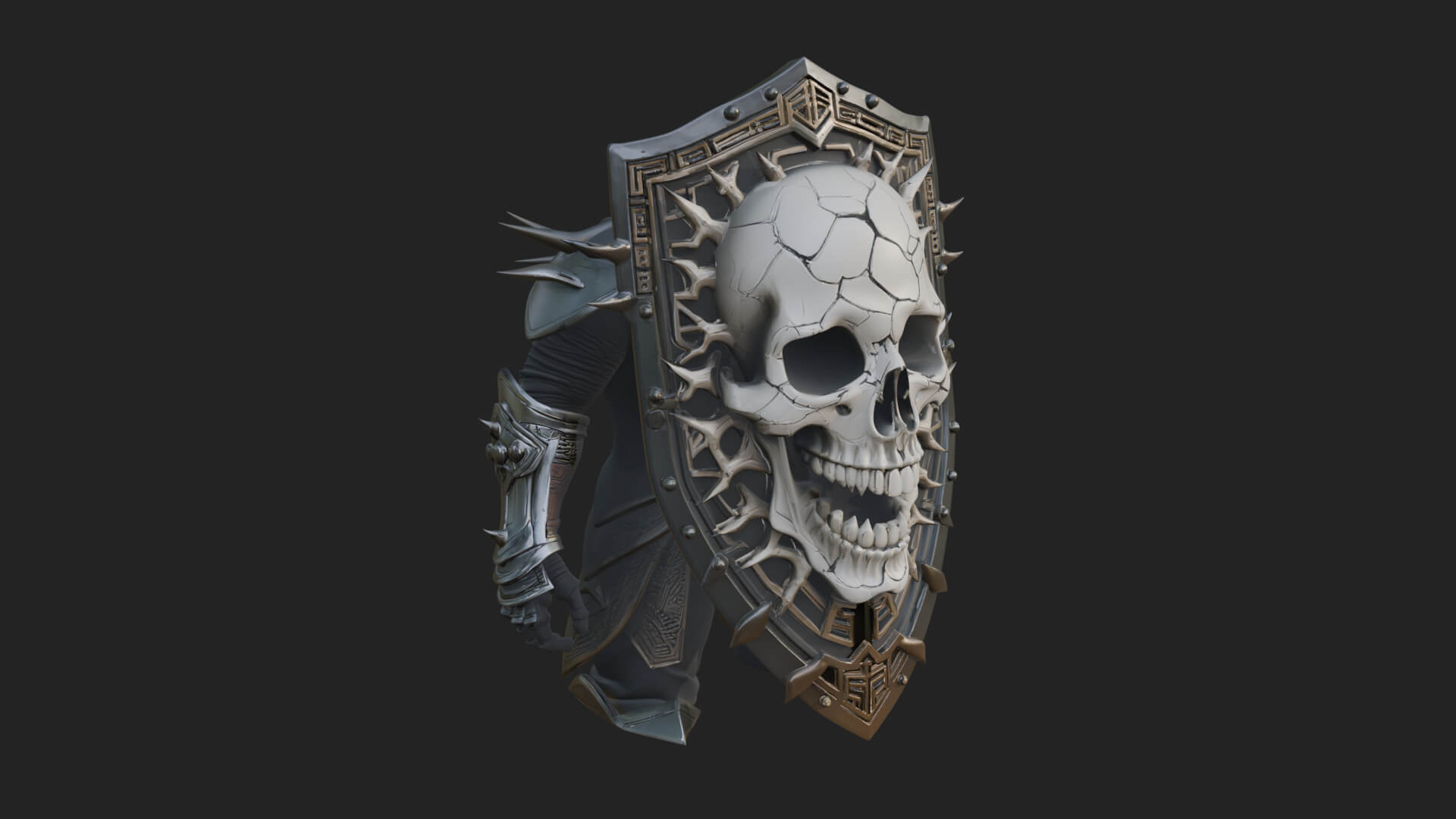 Skull Face Spiked Shield Model Design 4 3D Print Model 3D Model