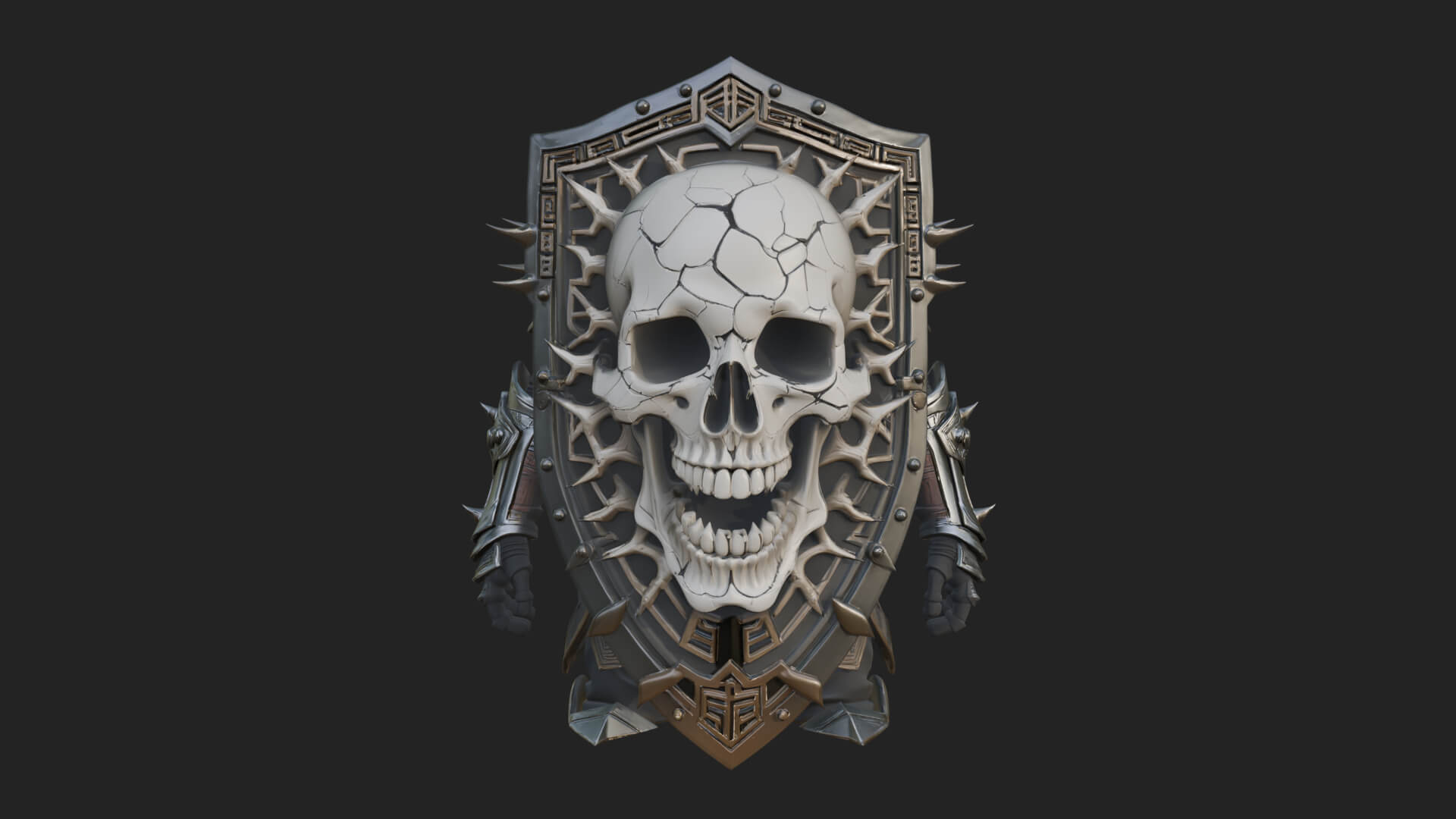 Skull Face Spiked Shield Model Design 4 3D Print Model 3D Model