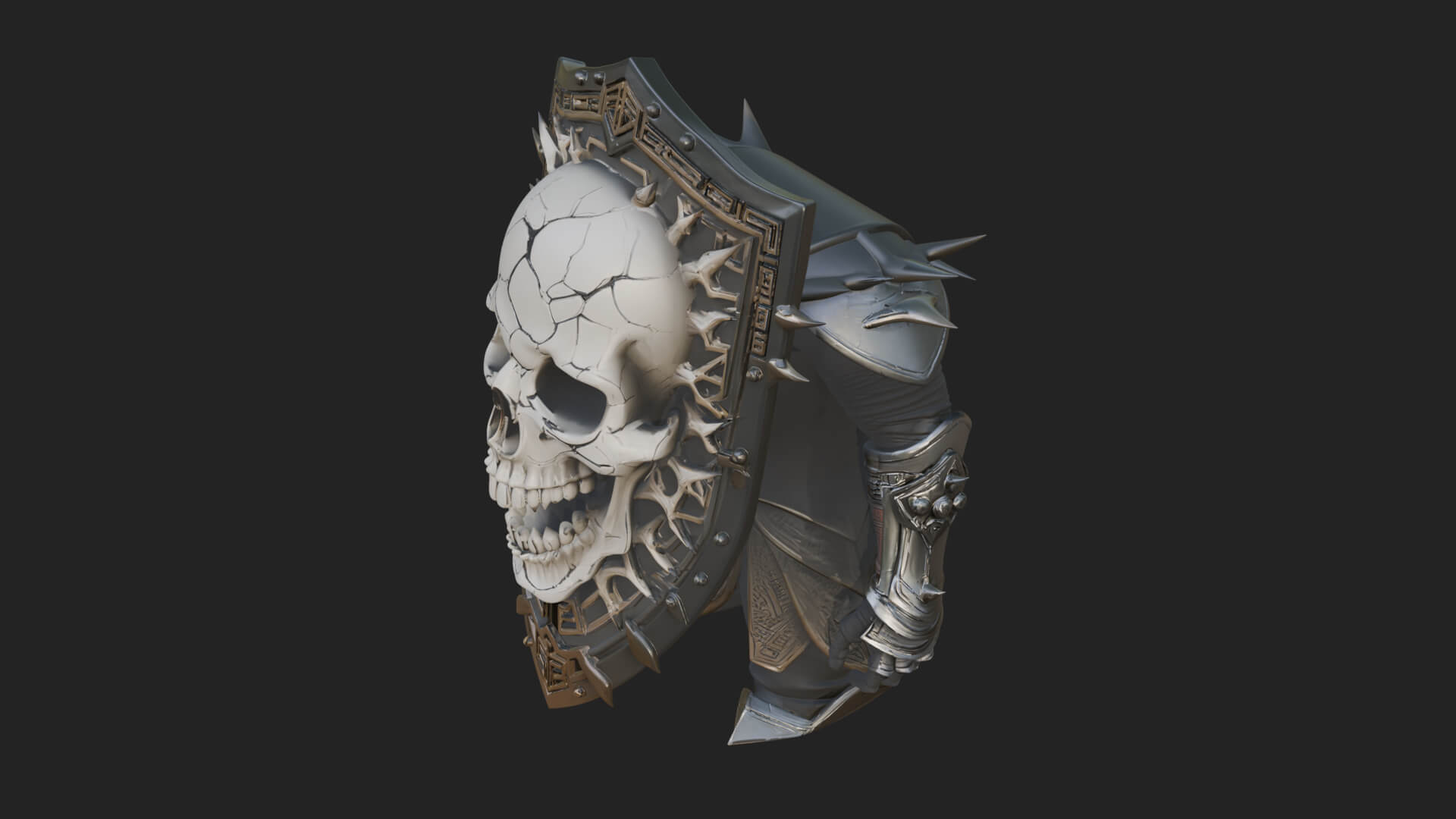 Skull Face Spiked Shield Model Design 4 3D Print Model 3D Model