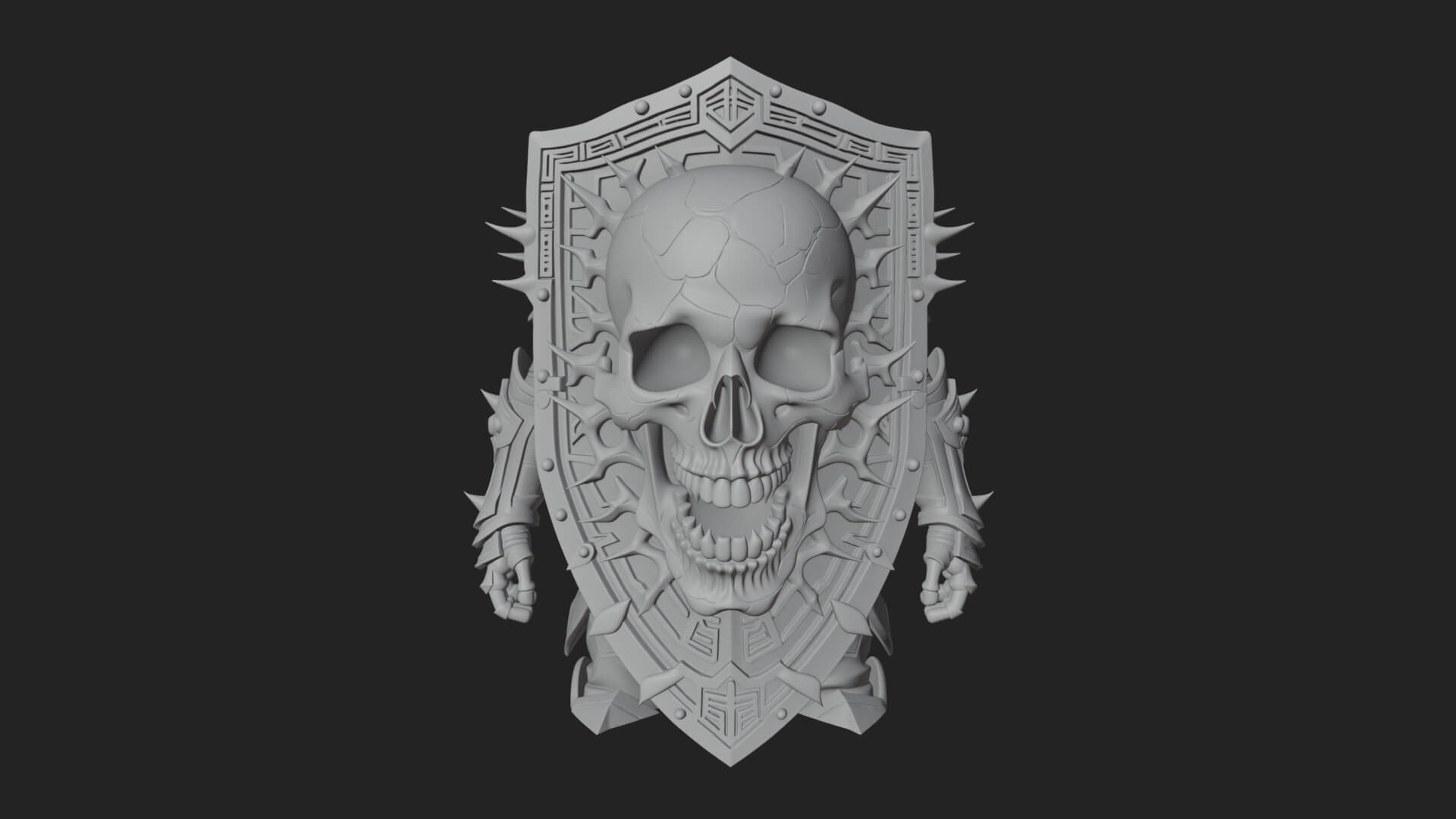 Skull Face Spiked Shield Model Design 4 3D Print Model 3D Model