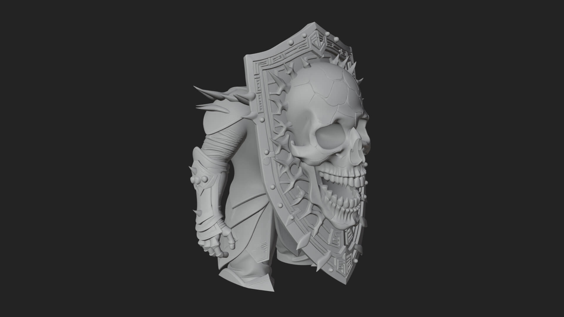 Skull Face Spiked Shield Model Design 4 3D Print Model 3D Model