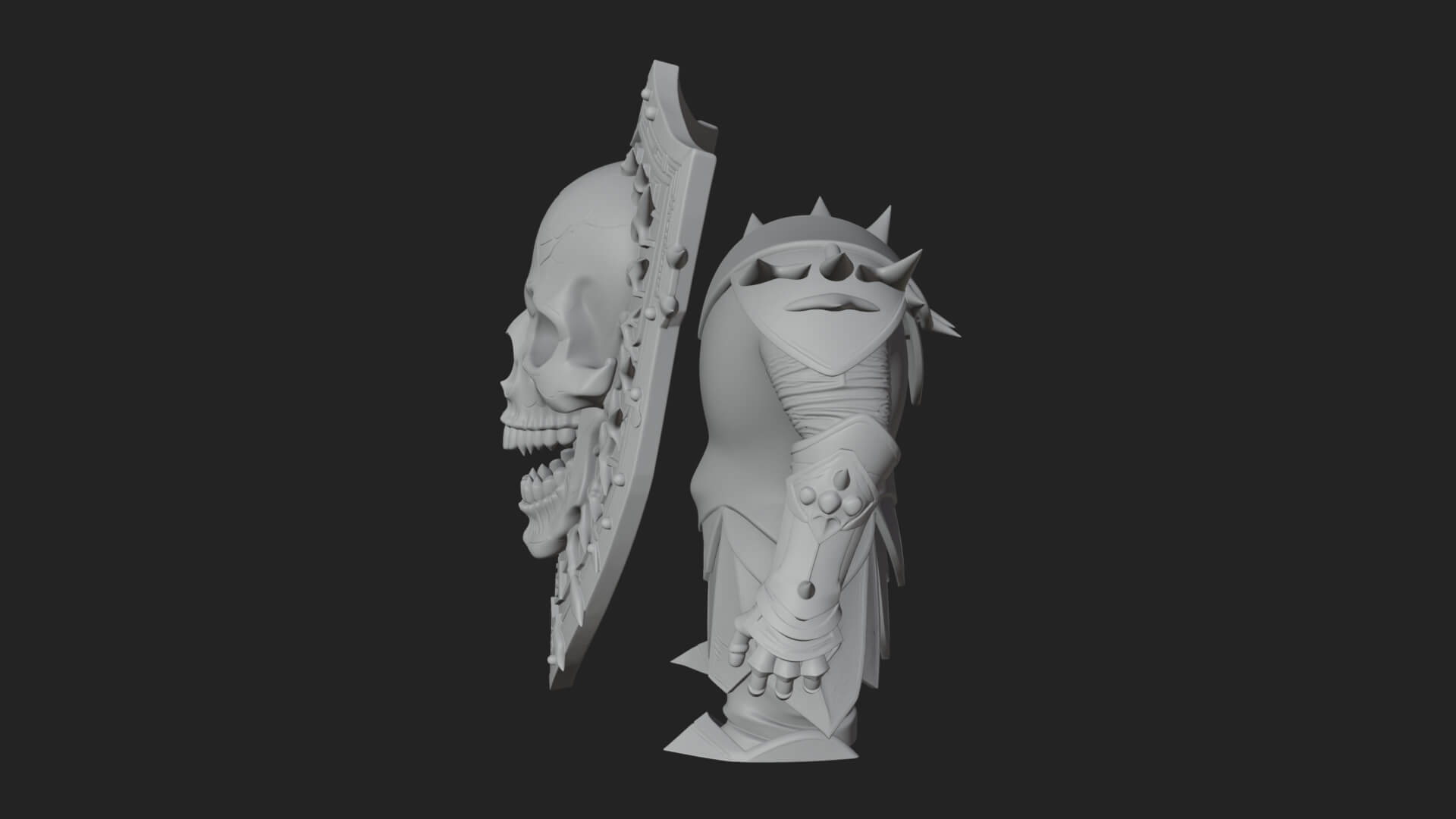Skull Face Spiked Shield Model Design 4 3D Print Model 3D Model