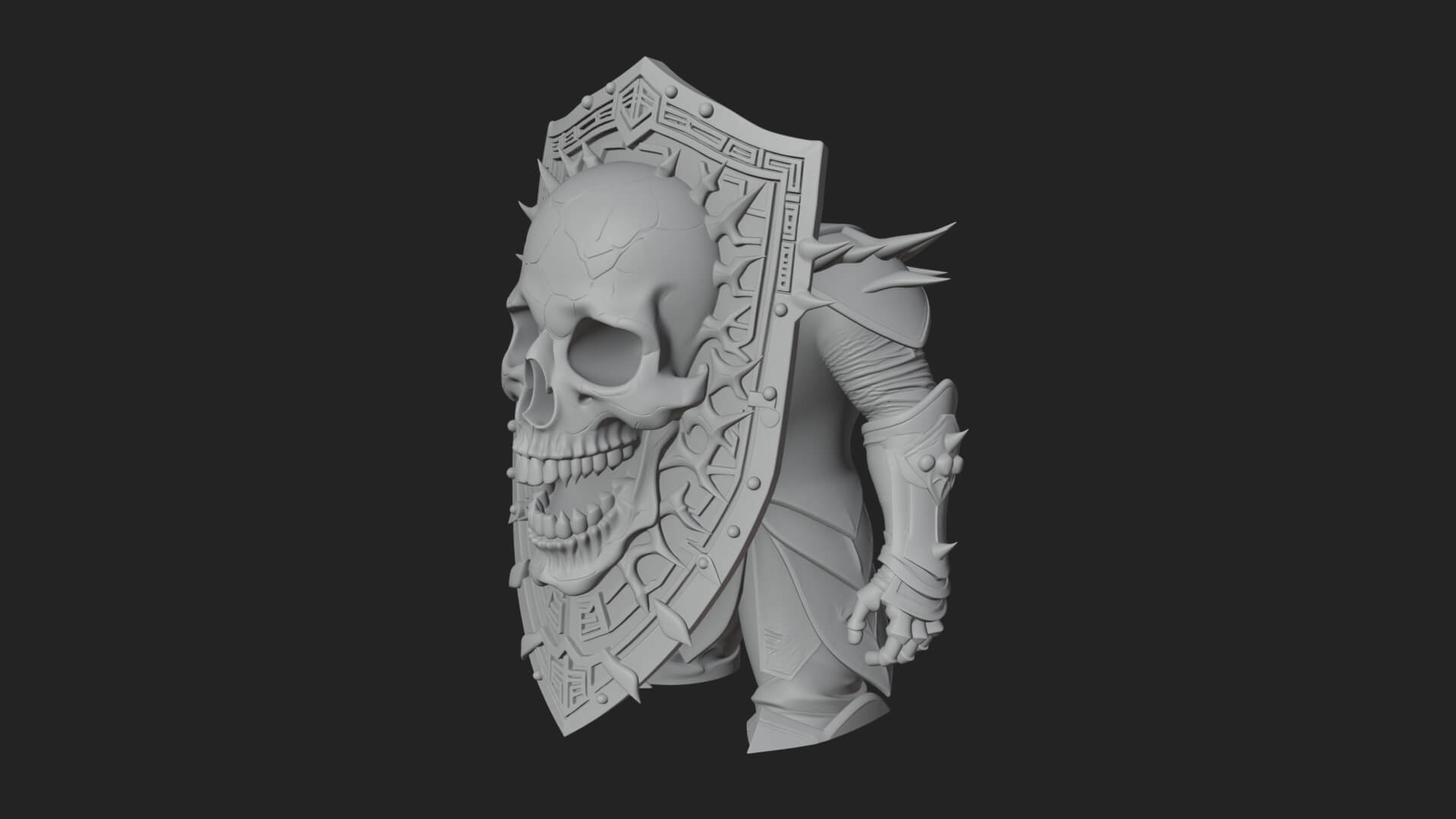 Skull Face Spiked Shield Model Design 4 3D Print Model 3D Model