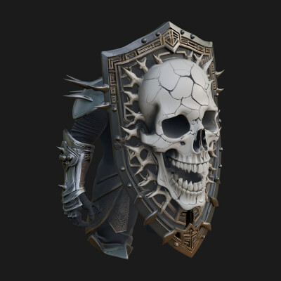 Skull Face Spiked Shield Model Design 4 3D Print Model