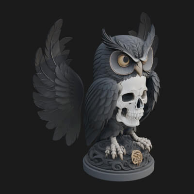Skull Faced Owl Statue Design 1 3D Print Model