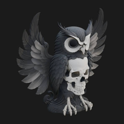 Skull Faced Owl Statue Design 2 3D Print Model