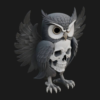 Skull-Faced Owl Statue Design 3 3D Print Model