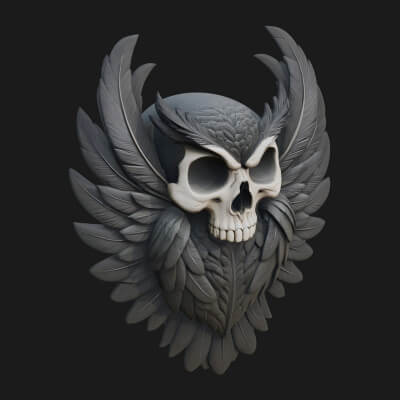 Skull Faced Owl Statue Design 4 3D Print Model