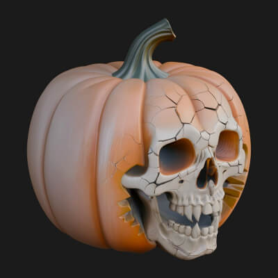 Skull Faced Pumpkin Statue Design 1 3D Print Model