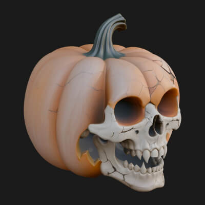 Skull Faced Pumpkin Statue Design 2 3D Print Model