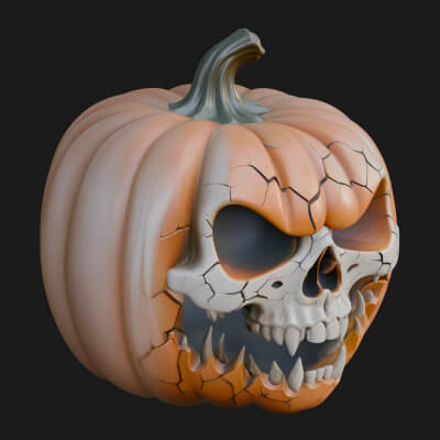 Skull-Faced Pumpkin Statue Design 3 3D Print Model