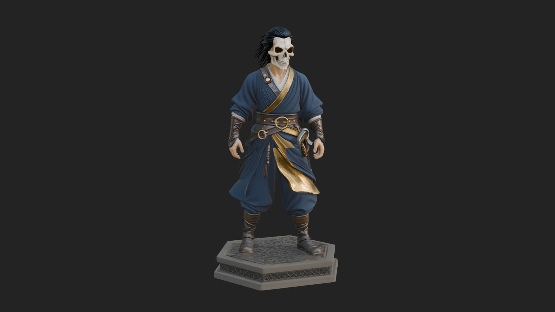 Skull Faced Swordsman Statue Design 1 3D Print Model 3D Model