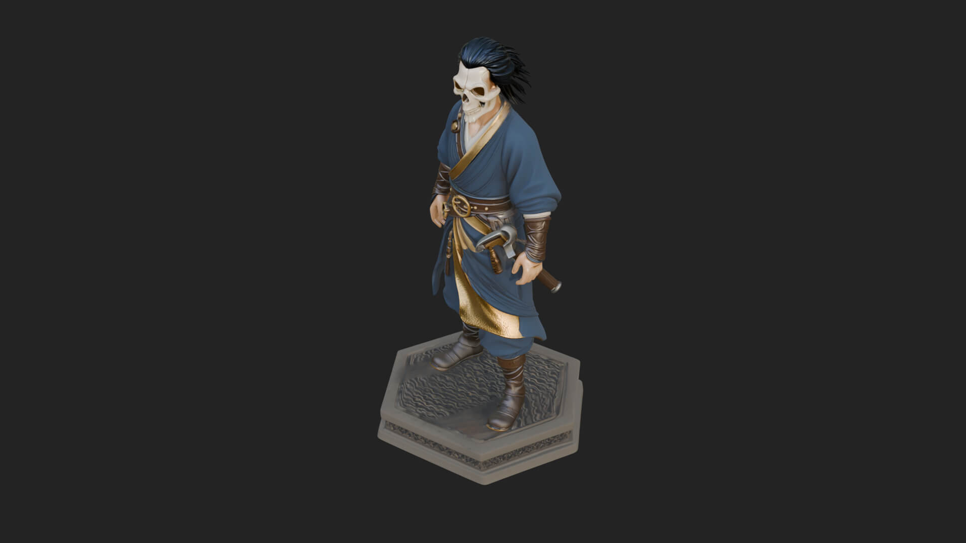 Skull Faced Swordsman Statue Design 1 3D Print Model 3D Model