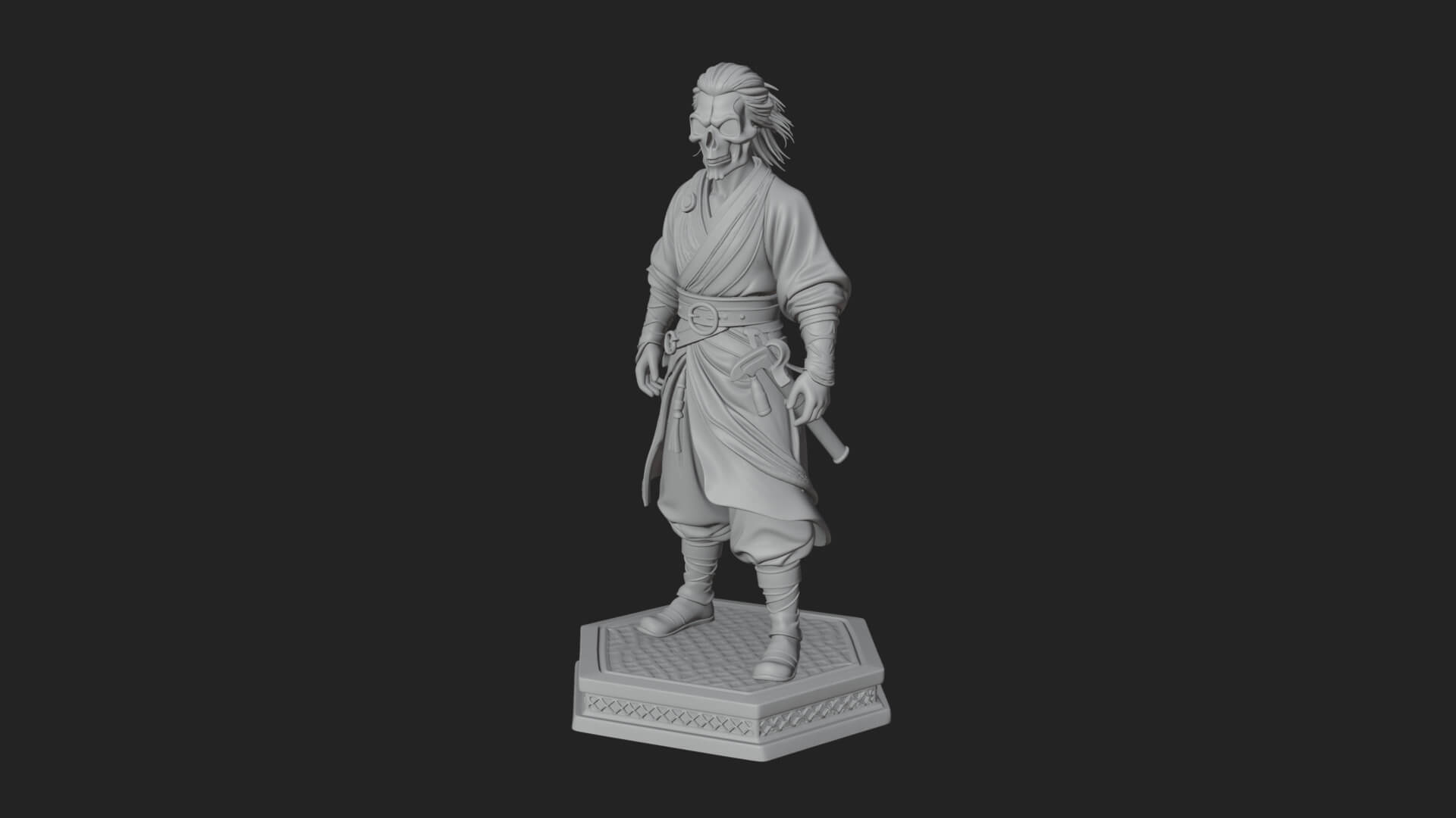 Skull Faced Swordsman Statue Design 1 3D Print Model 3D Model