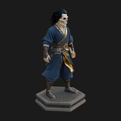 Skull Faced Swordsman Statue Design 1 3D Print Model