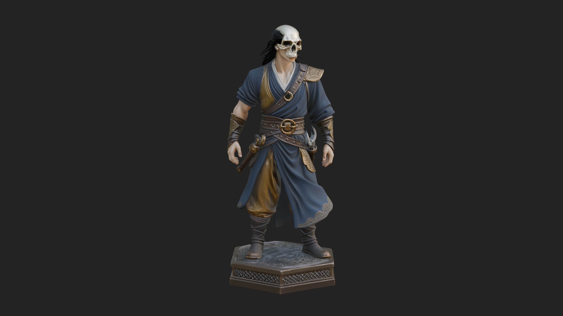 Skull Faced Swordsman Statue Design 3 3D Print Model 3D Model
