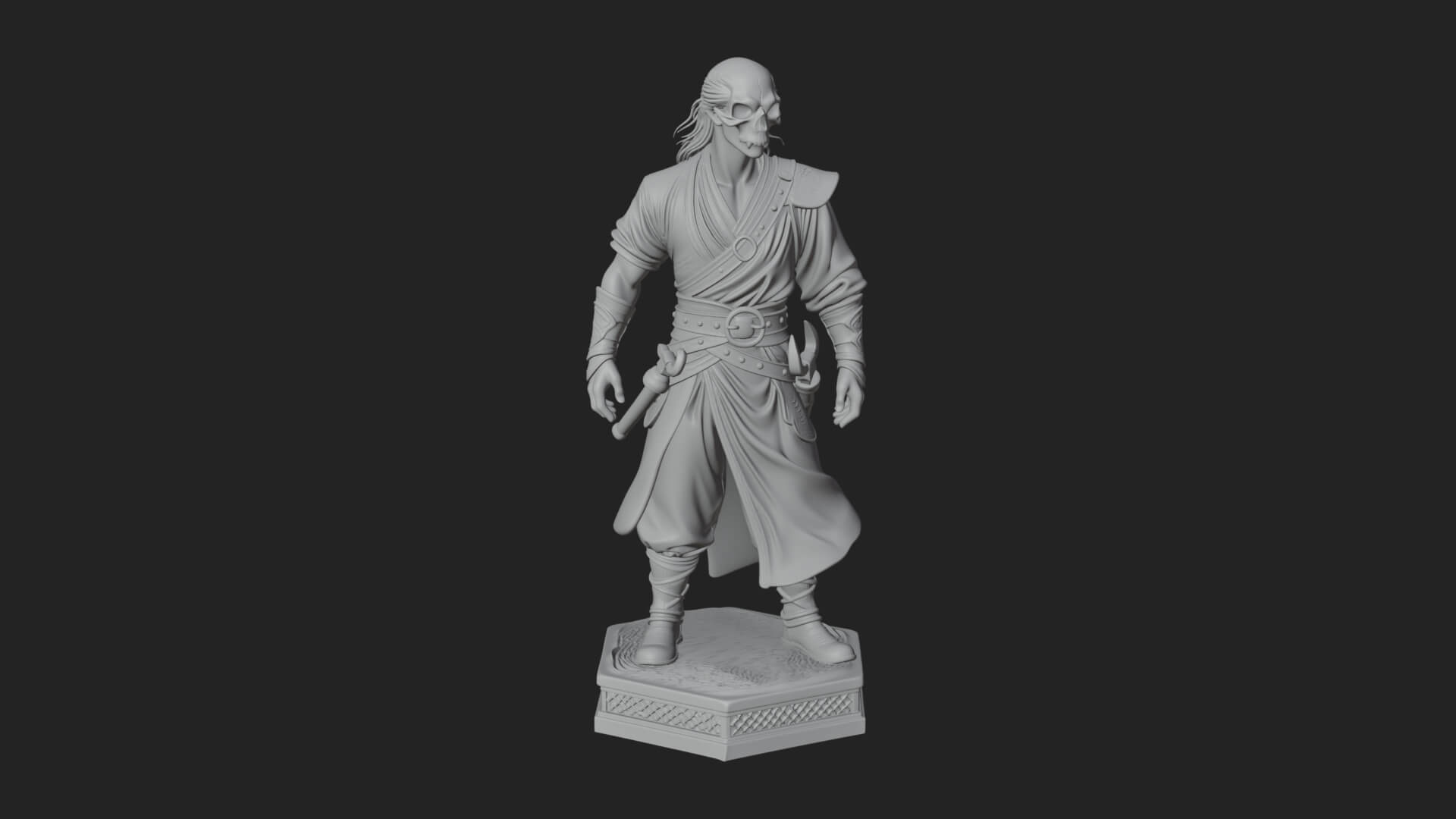 Skull Faced Swordsman Statue Design 3 3D Print Model 3D Model