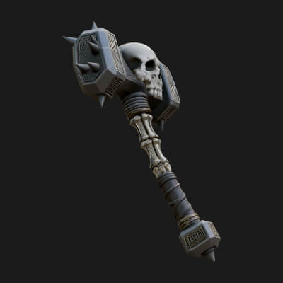 Skull Head War Hammer Model Design 4 3D Print Model