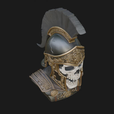 Skull in Crested Helmet Bust Statue Design 2 3D Print
