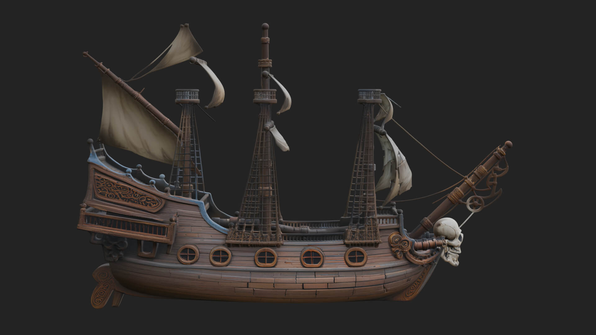 Skull Prow Pirate Ship Model Design 1 3D Print Model 3D Model