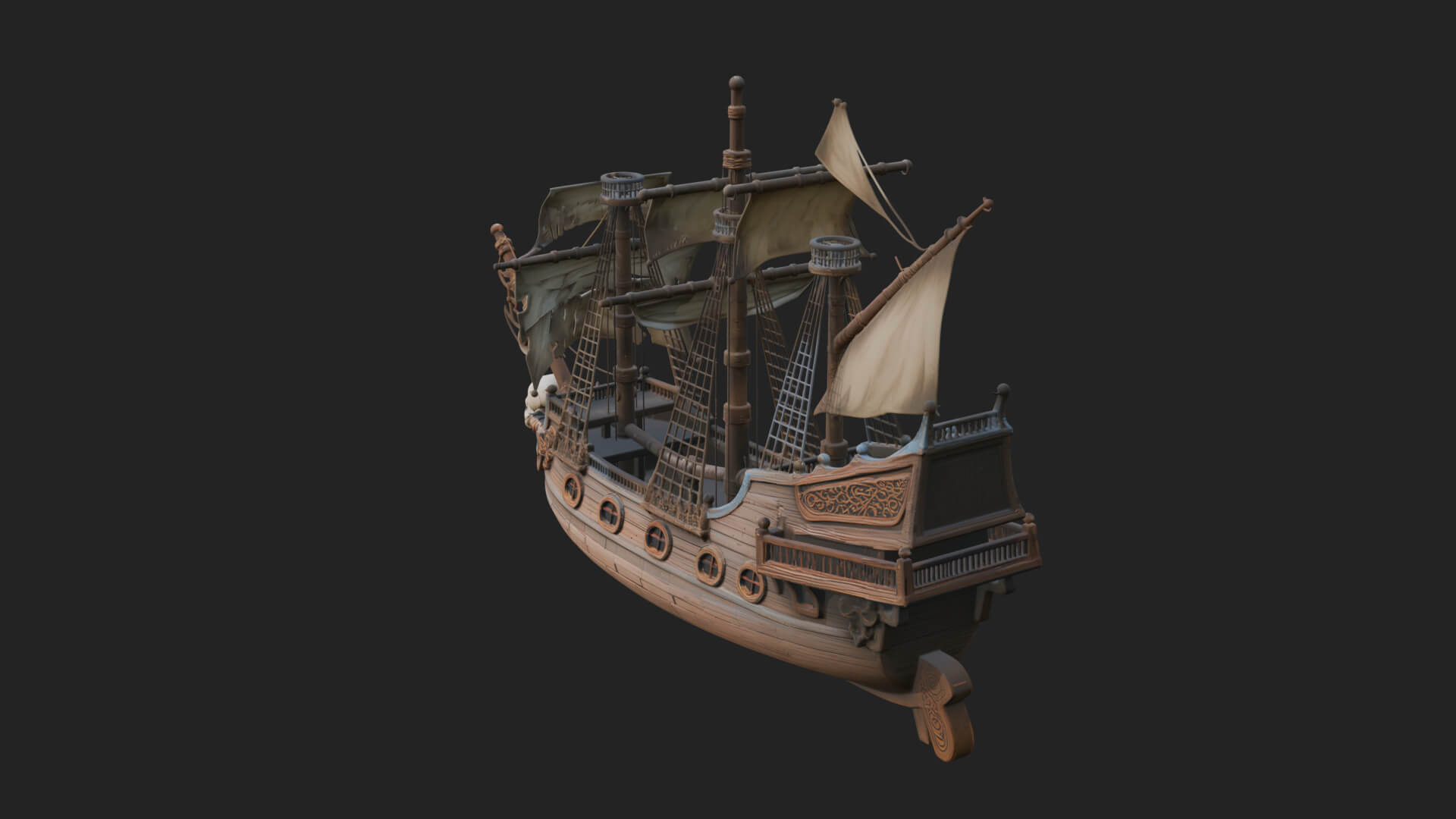 Skull Prow Pirate Ship Model Design 1 3D Print Model 3D Model