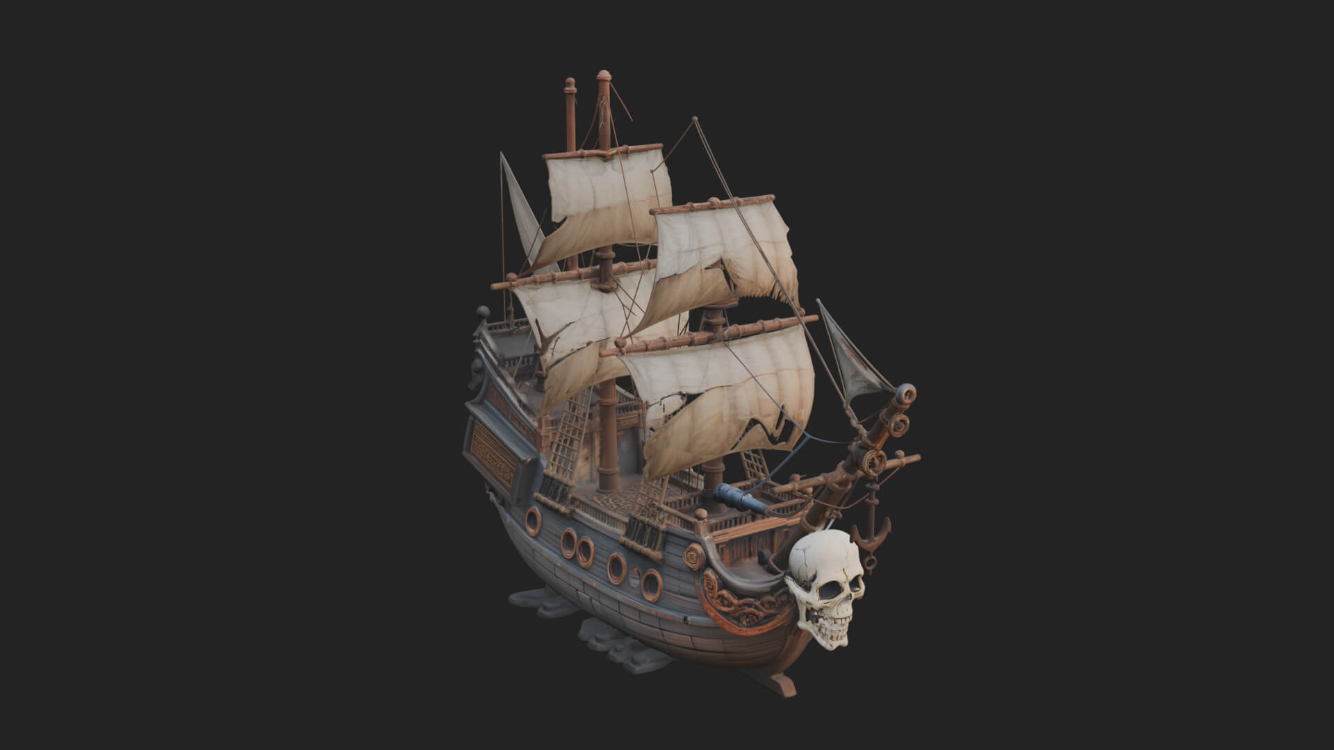 Skull Prow Pirate Ship Model Design 3 3D Print Model 3D Model
