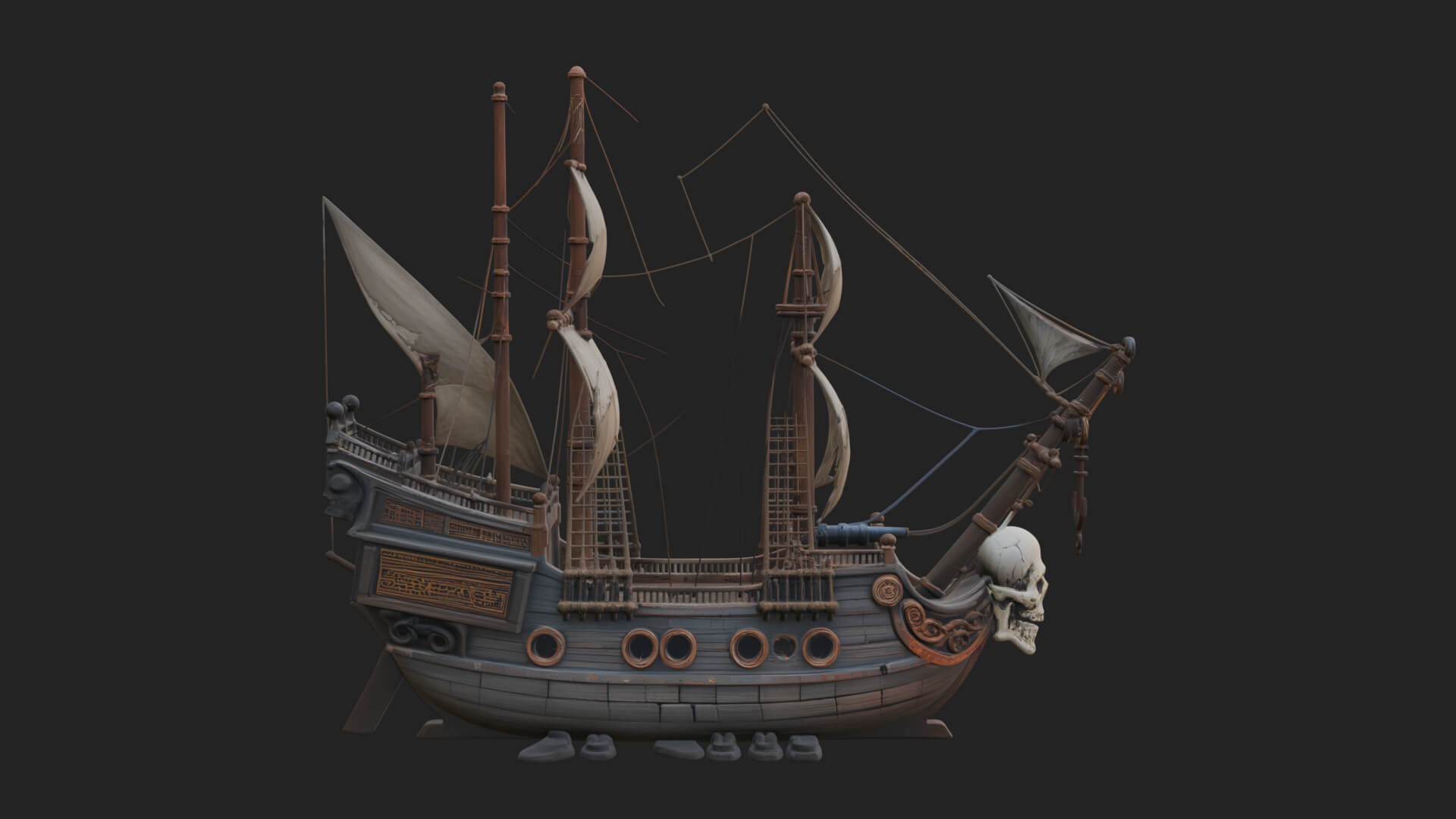 Skull Prow Pirate Ship Model Design 3 3D Print Model 3D Model