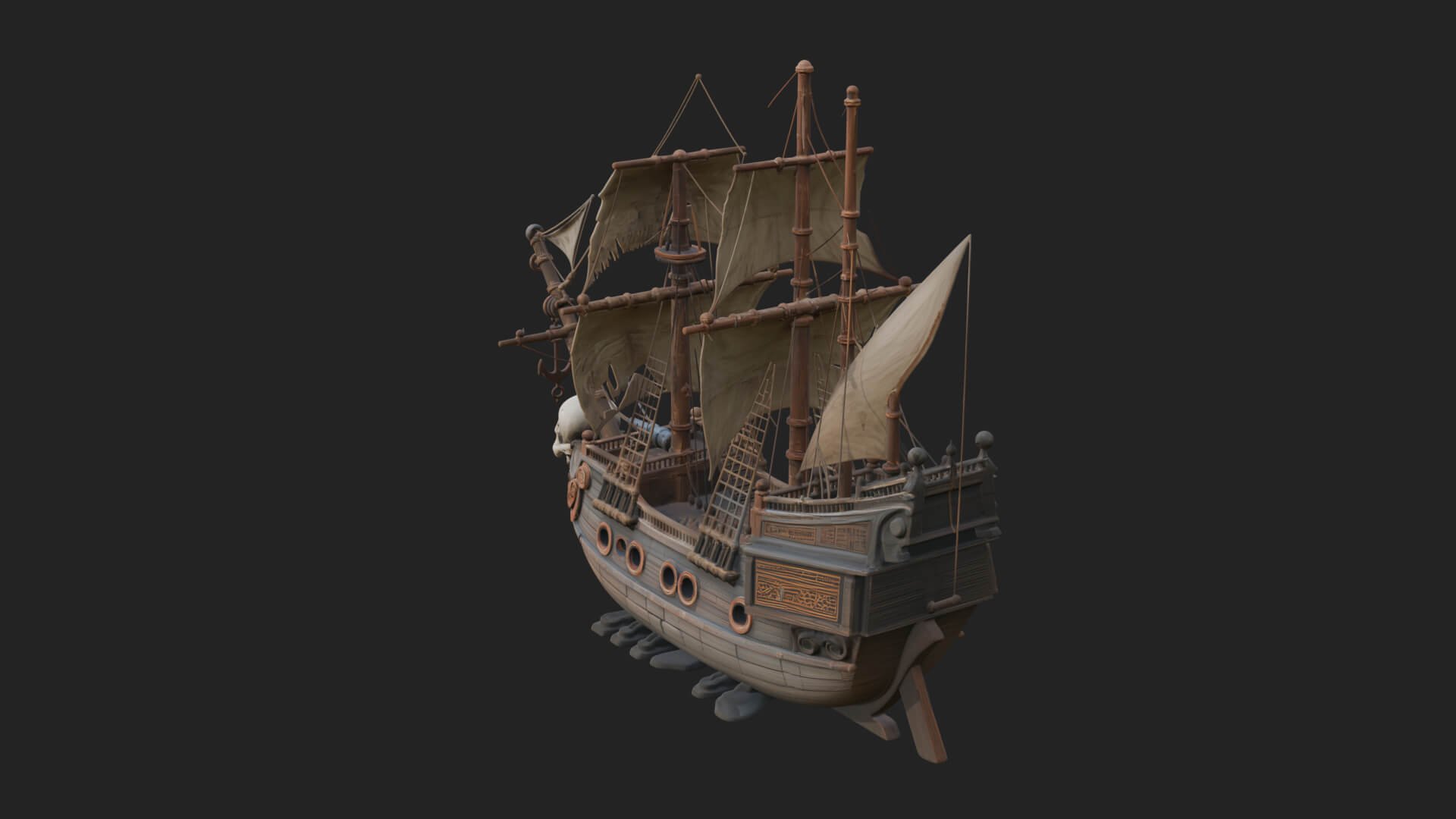 Skull Prow Pirate Ship Model Design 3 3D Print Model 3D Model