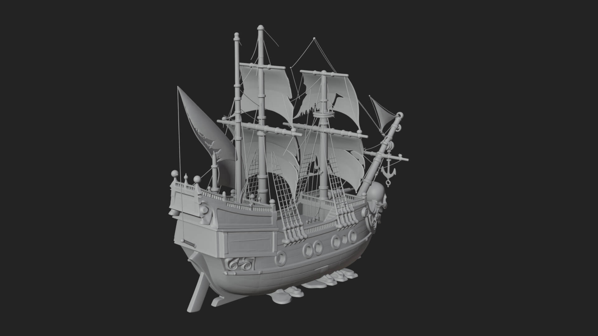 Skull Prow Pirate Ship Model Design 3 3D Print Model 3D Model