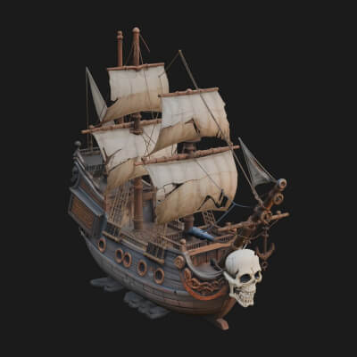Skull Prow Pirate Ship Model Design 3 3D Print Model