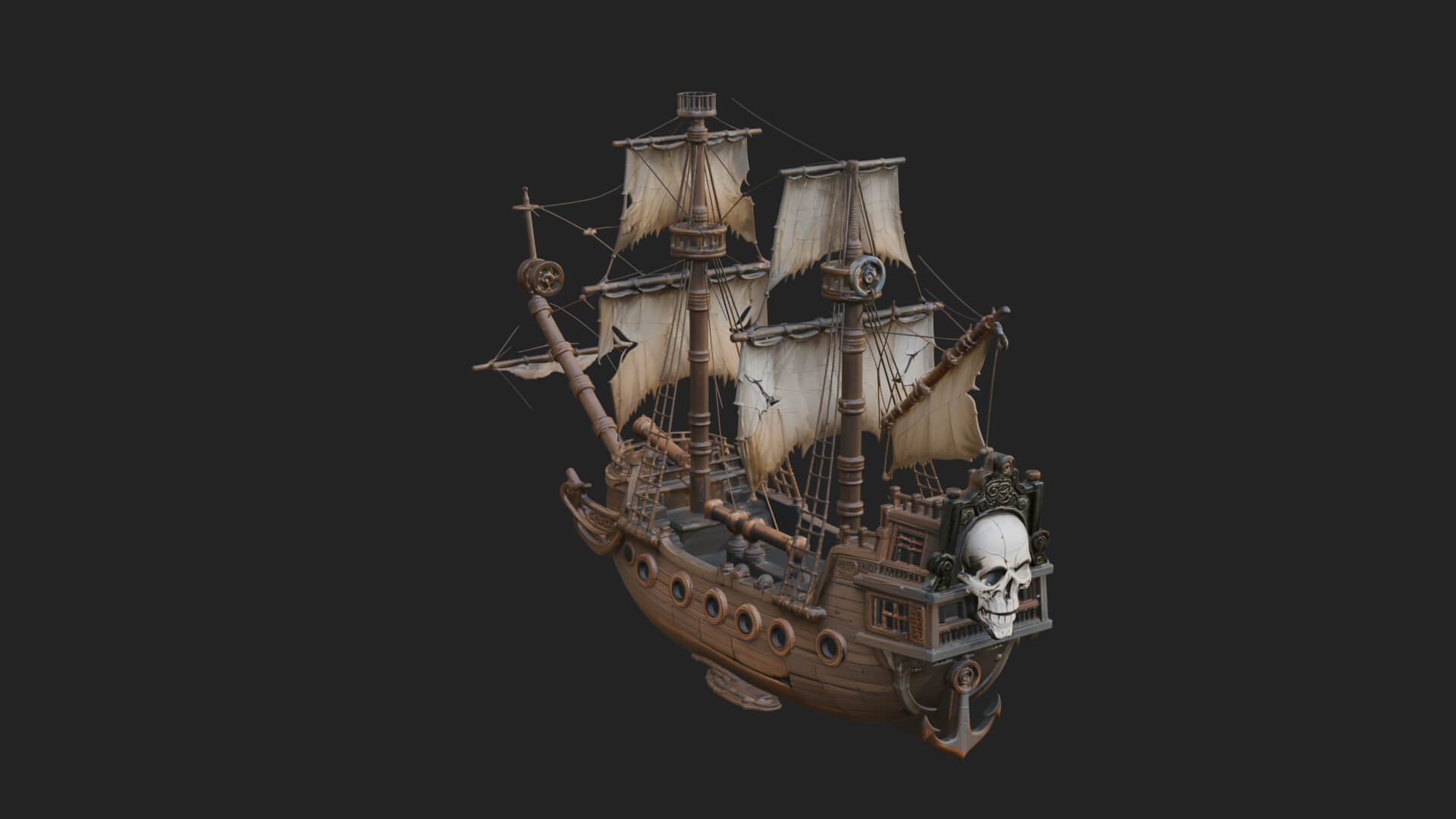 Skull Prow Pirate Ship Model Design 4 3D Print Model 3D Model