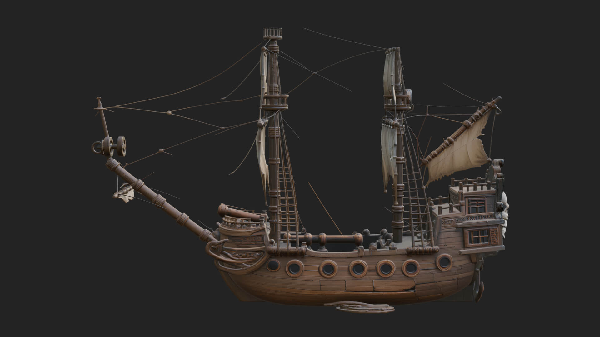 Skull Prow Pirate Ship Model Design 4 3D Print Model 3D Model