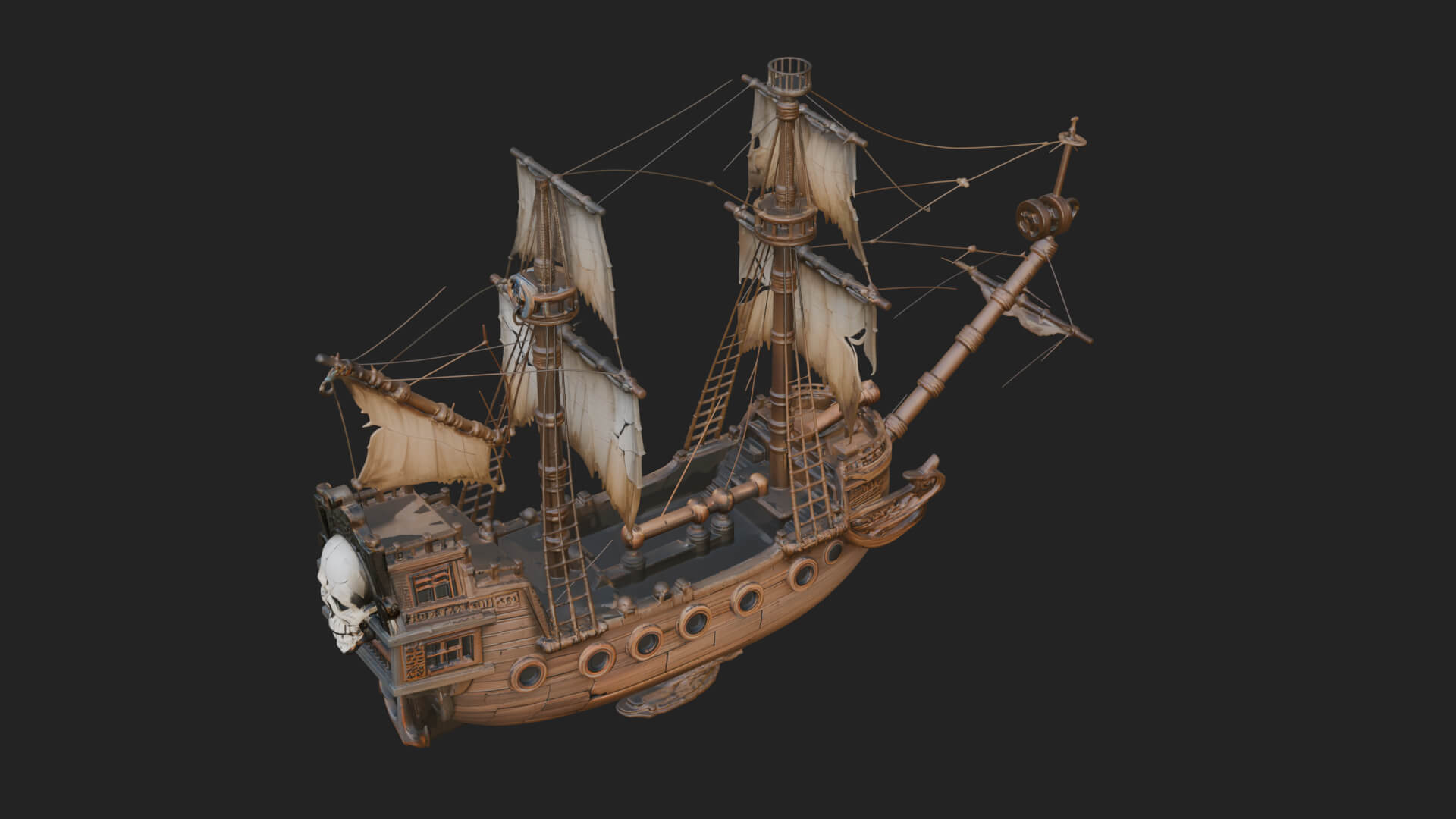 Skull Prow Pirate Ship Model Design 4 3D Print Model 3D Model