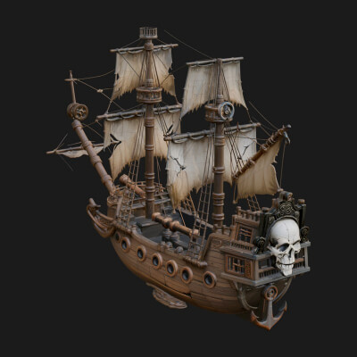 Skull Prow Pirate Ship Model Design 4 3D Print Model