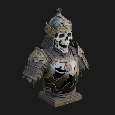Skull Samurai Bust Statue Design 1 3D Print Model
